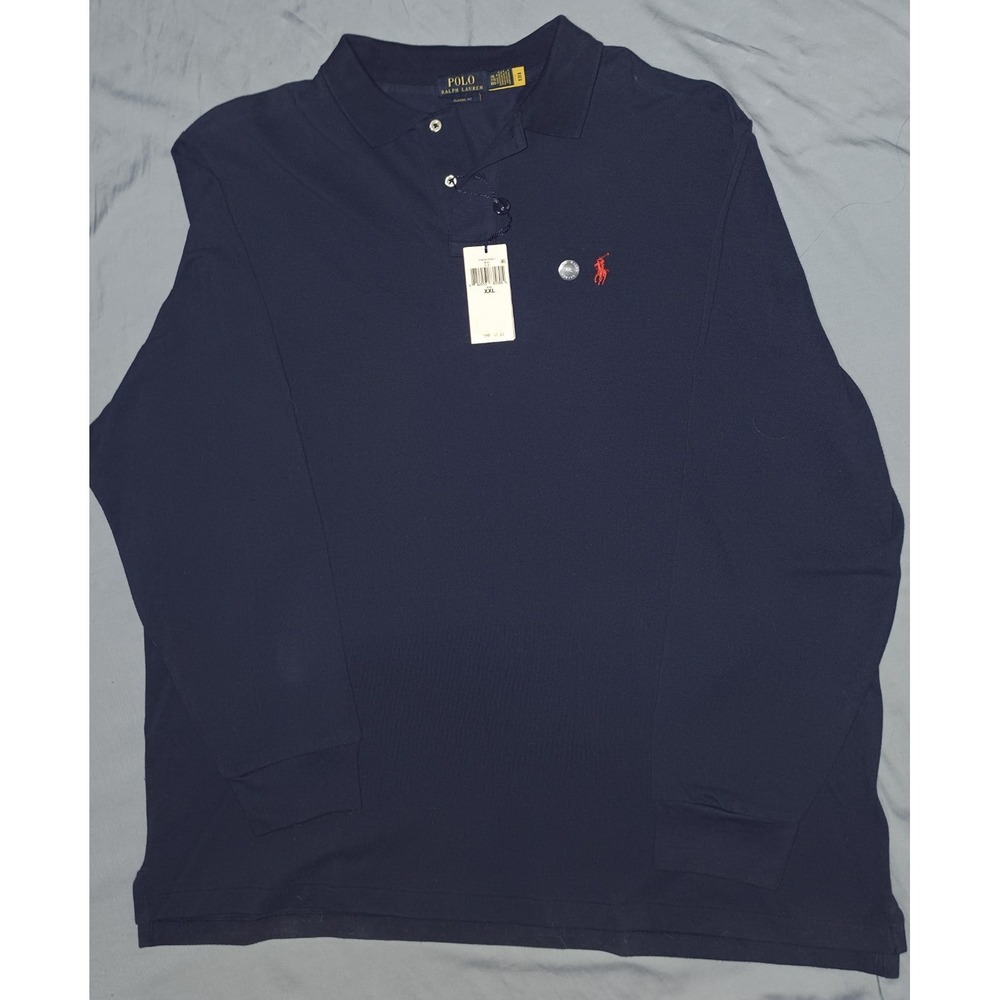 Polo Ralph Lauren Men's XXL Navy Solid Interlock Classic Fit Long Sleeve Polo